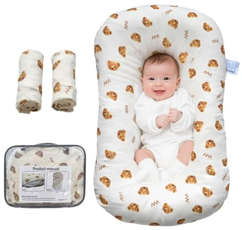 Sofoliana Baby Lounger, Newborn Lounger with Breathable & Soft Cover for Floor, Couch & Travel, 0-24 Months Newborn Babies Essentials Gifts. (2 Cover Included)