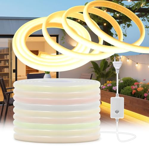 KISUFU COB LED Streifen 230V, 288LEDs/m IP65 Wasserdicht Dimmbar 220V LED Neon Band Strip Light with EU Plug für Außen Home Dekoration, Küche, Spiegel.