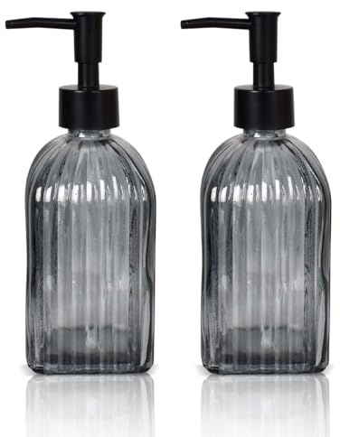 2 Pezzi Dispenser Sapone Vetro, 450 ml Dispenser Di Sapone Liquido con Pompa,Bagno Vetro, per Bagno, per Detersivi per Piatti, Sapone Liquido