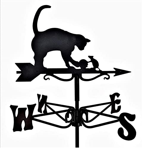 Wetterfahne Wetterfahne, Windrichtungsanzeige, Edelstahl, Windfahne, Wetterhahn mit Ornament, Wetterhahn, professionelles Messwerkzeug (Katze und Maus)