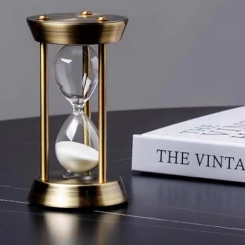 Reloj de arena con temporizador de arena de 30 minutos, reloj de arena de metal de latón antiguo con arena blanca, temporizador decorativo de escritorio para decoración de oficina en casa, regalos