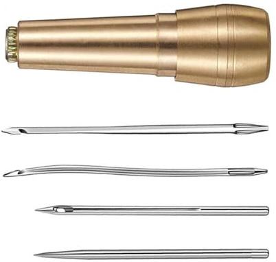 Alêne de couture en cuir avec poignée - Outil de travail du cuir - Aiguille à crochet courbé/droite pour cuir, toile épaisse, tissu incurvé, aiguille à crochet