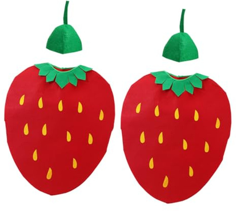ORFOFE 2juegos Disfraz Infantil Fresa Halloween Para Niño Niña y Niñas Traje Divertido De Frutas Con Sombrero Para Fiesta Escolar Cosplay y Actividades Jardín De Infancia Talla Única Tela