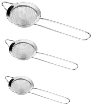 3-Pack Silver 304 Stainless Steel Mini Fine Sieves - 0.1cm Mesh, for Tea/Coffee/Baby Food/Flour