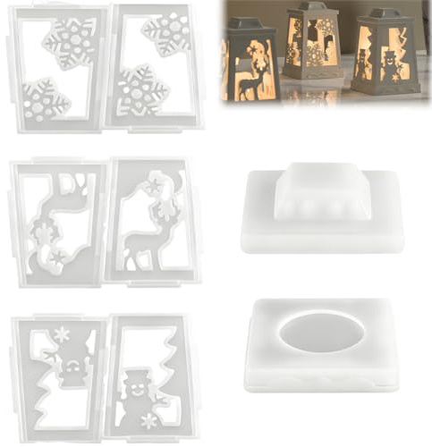 HQRKOTM 3 PCS Stampo in silicone per lanterna natalizia, stampi in silicone, per candele,stampo natalizio, in sili-cone, per Natale, fiocchi di neve, pupazzo di neve, per decorazioni natalizie (A).