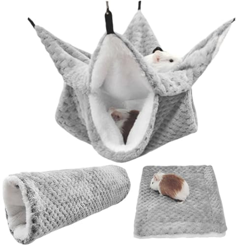 PLUSHCEWT Meerschweinchen Hängematte Set Doppelschicht Hängende Kleintierbetten aus Weichem Flanell Käfig Hängematte für Hamster Frettchen Ratten Chinchillas Zuckergleiter (3 Stück)