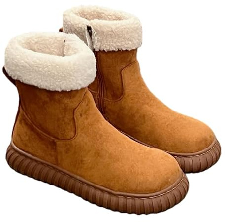 QIXUJAK Bottines d'équitation élégantes pour femmes Chelsea Mélange de cuir et de daim avec doublure en peluche et tige en cuir synthétique robuste (Chameau,38)