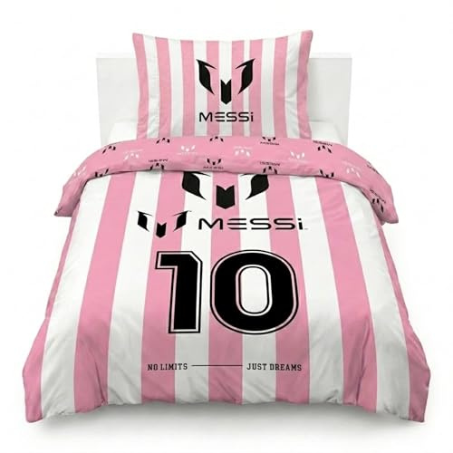 Jay Franco Children's Centric Brands Messi Single Duvet Cover Set – 100% Cotton Super Soft Bedding with Pillowcase, Official Licensed Product, Pink, 2 Piece Set