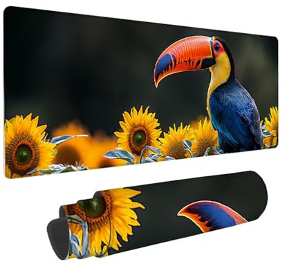 Tapis de Souris de Jeu, 800 x 300 mm XXL Tapis Souris Gaming Grand, Antidérapant Étanche, iExtended Long Clavier Mouse Pad, Accessoire Bureau, pour Gamer, PC (Tournesol Oiseau à Grande Bouche) i811