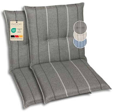 GO-DE Textil Bequeme und attraktive Polsterauflagen für Niederlehner-Gartenstühle (2er-Set, Stripes Exclusive grau, Niederlehner)