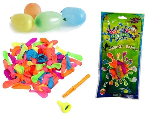 100 Wasserbomben Beutel 100 Wasserballons Wasserballons Wasserballons Einfach zu füllen mit Knoten Stick und Wasserhahndüse Bunte Luftballons Erwachsene Jungen Kinder (a)