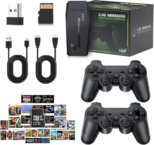 Trådlös Retro Spelkonsol, 2026 Ny Version, HDMI Dongle 4K, 9 Inbyggda Emulatorer, 20 000+ Förinstallerade Spel, Set med 2 Svarta Trådlös Kontroller (64G With 23000Games)