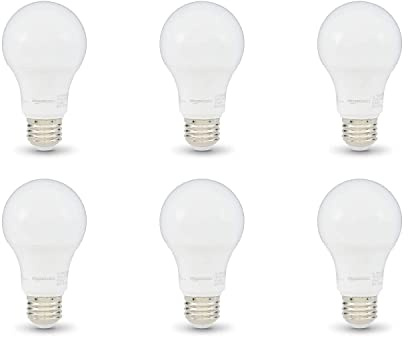 Amazon Basics A19 LED Light Bulbs, 60W Equivalent, 9W Energy Efficient, E26 Standard Base, Daylight White 5000K, Dimmable, 10,000 Hour Lifetime, 6-Pack