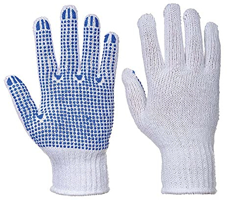Portwest Klassischer Noppen- Handschuh, Größe: XS, Farbe: Weiß/Blau, A111WBRXS