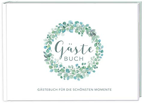 DIN A4 GÄSTEBUCH Hardcover Hochzeit, EUKALYPTUS ZWEIGE KRANZ GRÜN Boho, Für Hochzeitsgäste zum Selbstbeschreiben, malen u bekleben von eigenen Fotos Selfies
