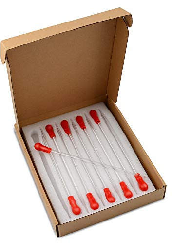 stonylab Glastropfenpipetten, Dickes Borosilikatglas, 3 ml Nicht Graduierte Flüssigkeitstransferpipetten mit Roten Gummikappen, für Laborchemie, Satz von 10