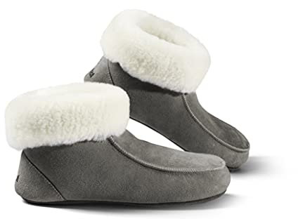 Fellhof handgemachter Hüttenpatschen aus Lammfell Hausschuh Damen Herren Unisex gefüttert Winter-Sommer Hausschuhe Naturprodukt atmungsaktiv (grau Gr. 41)