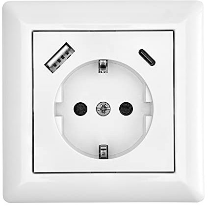 Schutzkontakt-Steckdose mit 2 x USB-Anschluss Typ A + C 3,5A Weiß Schuko Steckdose Unterputz Wandsteckdose Ladegerät