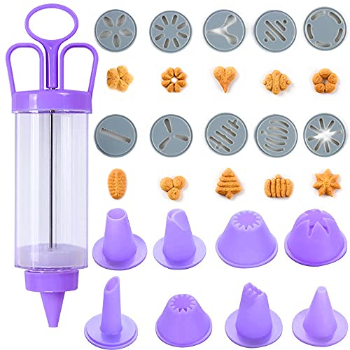 XiXiRan Kekshersteller, Sahnespritze, Backspritze, Keksmaschine Gebäckpresse, Kekspresse Spritzgebäck, Zuckerguss Kekspresse, Krapfenspritze, mit 10 Anders Stil Form Schimmel und 8 Tüllen