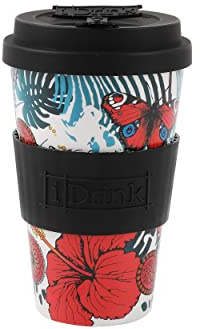 IDRINK®- RPET-Kaffeebecher mit Silikonverschluss zum Öffnen, leicht zu tragen 435 ml Becher zum Mitnehmen aus recyceltem Kunststoff 8,7 x 8,7 x 15 cm 435 ml (BUTTERFLY)