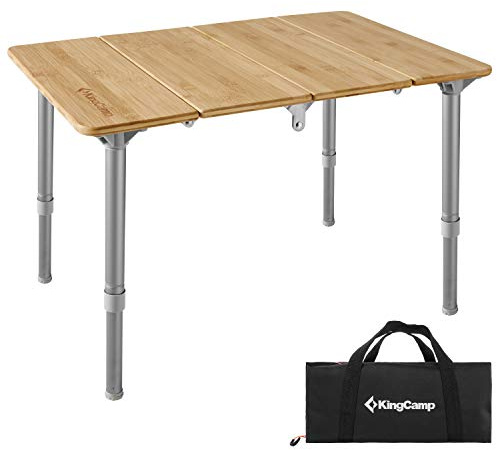 KingCamp Bamboo Adjustable, Anti-UV Portable Folding Table, Picnic, Camping, Three Heights,2-6 People, 23.6x15.7x10.6/15.7in, Yellow_23.6x15.7, 2 Person