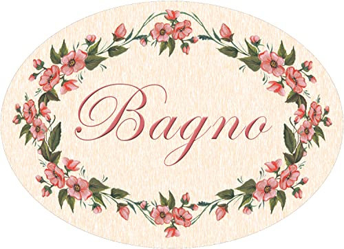 Targa per porta in legno stile shabby chic con scritta bagno, per decorare le porte interne di casa. La targhetta misura cm 15x20 spessore 7 millimetri, con biadesivo(Bagno rosa)