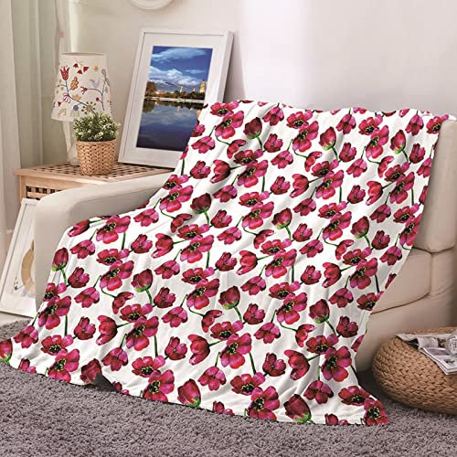 Kuscheldecke Bunt Strick, Warme Kuscheldecke Winter Warm Rosa Sofaüberwurf Flanell Mit Blumen und Blättern Sofadecke Couchdecke 80X120CM