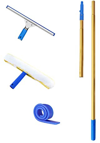 MQZHUK 2 in 1 Professioneller Fensterabzieher Ensterwischer mit Titanlegierung Verdickung Stange 140cm/240cm/350cm Fensterwischer Microfaser Glasreinigungswerkzeuge für hohe Fenster (140cm)