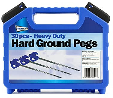 Leisurewize - Heavy Duty Outdoor 30-Piece Peg Set | Thread Peg, Hard Ground, Pile Driver Pegs | Tent Gazeebo Tarps Marquee Awning Pegs | Handy Storage Box | Rust Proof (Hard Ground)