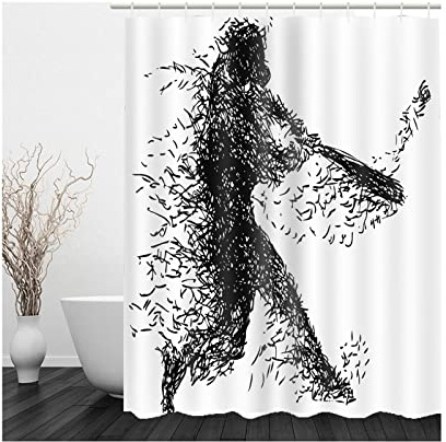 Whoiy Duschvorhang Schwarz Textil, Duschrollo Vorhang 180X200cm Polyester Shower Curtains Menschen Formen Grau für Outdoor Hotel