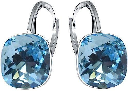 Hängende Ohrringe 925 Silber mit Marken Kristall Zirkonia - Damen Schmuck Echt Silberne Hänge Ohrhanger Ideal Geschenge (Aqua)
