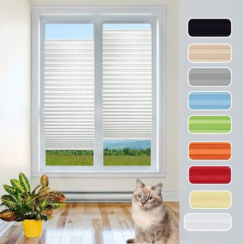Plissee nach maß,Plissee Faltrollo 40 x 80 cm ohne Bohren Verdunklung Thermo Verdunklungsplissee für Fenster & Tür, Rollo für Fenster & Tür für Fenster & Tür, Weiß