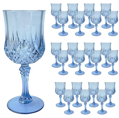 Veiuwa 24 copas de vino de plástico azul, copas cordiales de plástico, copas de plástico azul, copas de vino de plástico, se pueden utilizar para bodas, fiestas divertidas diarias y mucho más
