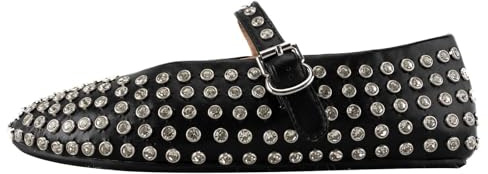 Gradinery Ballerines Mary Jane avec Strass cloutés en Cristal pour Femme avec Sangle à Boucle Scintillante, Strass Noir., 42 EU