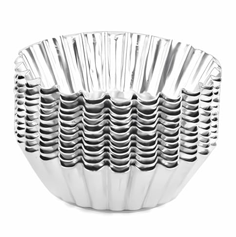 Fadcaer 25 Piezas Molde de Tarta de Huevo,Tono Plateado Molde de Tartaleta de Huevo,No Adhesivo Molde de Aluminio Tarta de Huevo,Molde de Aluminio para Magdalenas,Tartas Pequeñas,Muffin,Pudding