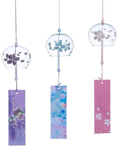 Toddmomy Japanese Wind Chime Set of 3 Glass Hanging Ornaments Transparent Wind Chimes with Relaxing Sound for Garden Decor Home Decor Weddings and Birthdays