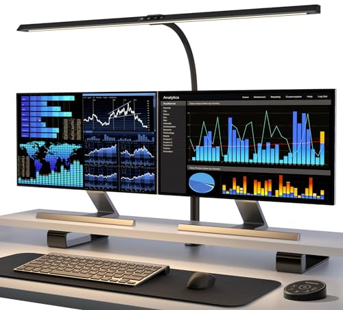 tomons Schreibtischlampe Klemmbar LED Dimmbar, Tischlampe Wohnzimmer mit Fernbedienungen, 24W 80CM Nachttischlampe Tageslichtlampe für Monitor, Studium, Büro, Lesen