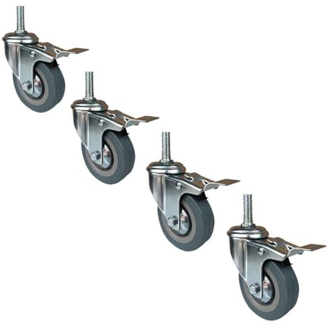 ZYBOWAYL 3/4 Zoll PU Strandkorbrollen mit Bremse Industriell Schwenkrollen mit M10/12 Gewinde Silent Schwerlastrollen for Schwere Ausrüstung 4 Stück (Color : M12, Size : 100mm)