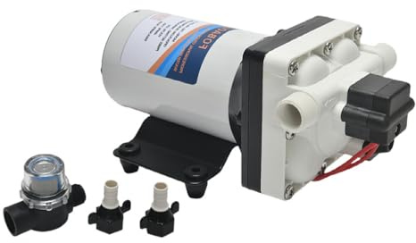 Irishom 12 V Wasserdruck-Membranpumpe, 4 Kammern, selbstansaugende Pumpe, 3,3 GPM, Wassertransferpumpe, 55 PSI mit Wassersieb, Schlauchanschlüsse für Küche, Badezimmer, Wohnmobil, Wohnwagen