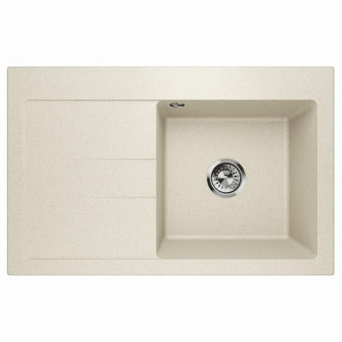 Lavello Luxor 1.0 Évier encastrable avec égouttoir et siphon en granit, couleur sable, beige gauche