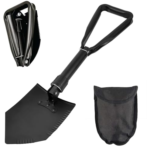 Pelle Pliante Multifonction, 58 cm, Noir, Housseen Tissu Incluse, Pelle Pliable pour Camping Etalpinisme