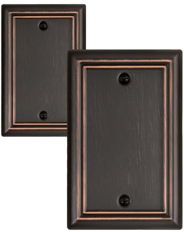 ZILLSEA Metal Wall Plates, Decorative Switch Plates and Outlet Covers (Aged Bronze/1 Blank 2 Pack)