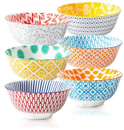 Cerkik Ceramic Soup Bowls Set - 709 ml Deep Cereal Bowl - 24 oz Large Kitchen Dinner Bowl Eating Pasta Salad Dessert Noodle Rice Oatmeal - Microwave Dishwasher Safe - Set of 6 - Assorted Colors