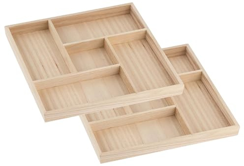 Wooden Candy Platters - Set of 2, 10x10 Bamboo Square Serving Trays for Parties, Events, and Home Decor - 5 Compartment Candy and Snack Organizer (2 Pack)