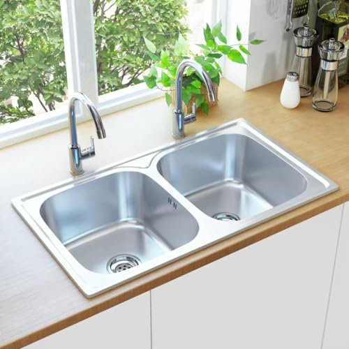 Évier de cuisine de plomberie double lavabo avec filtre et siphon en acier inoxydable