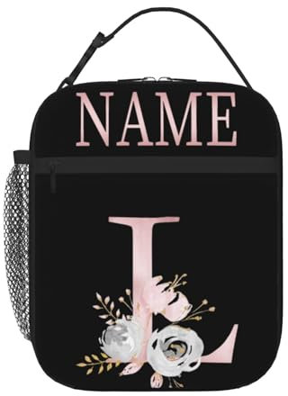 RoPox Personalisiert Kühltasche,Personalisierte Lunchtasche mit Namen, Isoliertasche Faltbare Kühltasche BrotdoseEssen Thermo,Tragbar für Frauen und Männer Schüler Büro Picknick(Schwarze)