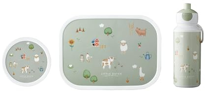 Mepal | Campus Lunchset | Fruchtbox, Bentobox & Trinkflasche | Spülmaschinenfest & BPA-frei | 300, 400 & 750 ml | Mit Fächern, Gabel & Clip-Verschluss | Perfekt für Snacks & Mahlzeiten | Little Farm