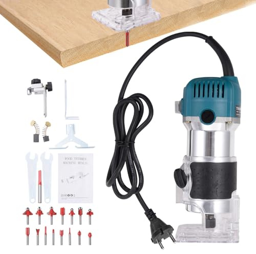 Routeur de garniture, routeur de menuiserie Machine de routeur de 40000 tr | Trimmer en stratifié électrique 220 V, outil de travail du bois de poignée ergonomique avec coupe-frais de 15 pièce