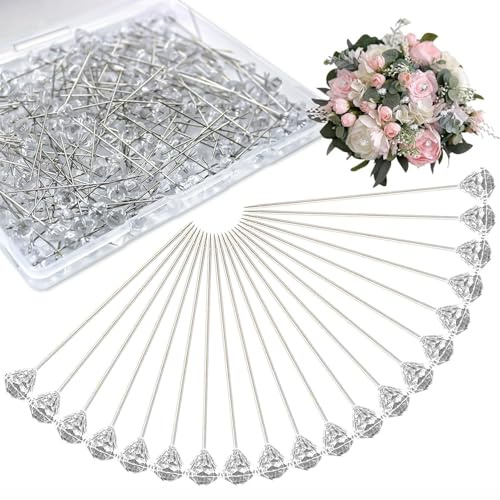 200 Stück Blumen-Diamant-Strass-Anstecknadel, Klare Diamante-Nadeln, Klare Schneidernadeln, Diamantförmige Blumennadeln, Kristallkopf-Nähnadeln, für Blumen, Nähen, Stoffhandwerk