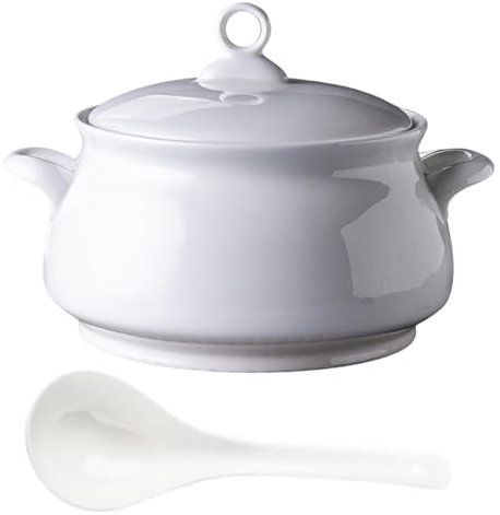 Sopera de cerámica blanca con tapa y asas, cuencos de porcelana de gran capacidad for servir for fiestas, cenas familiares